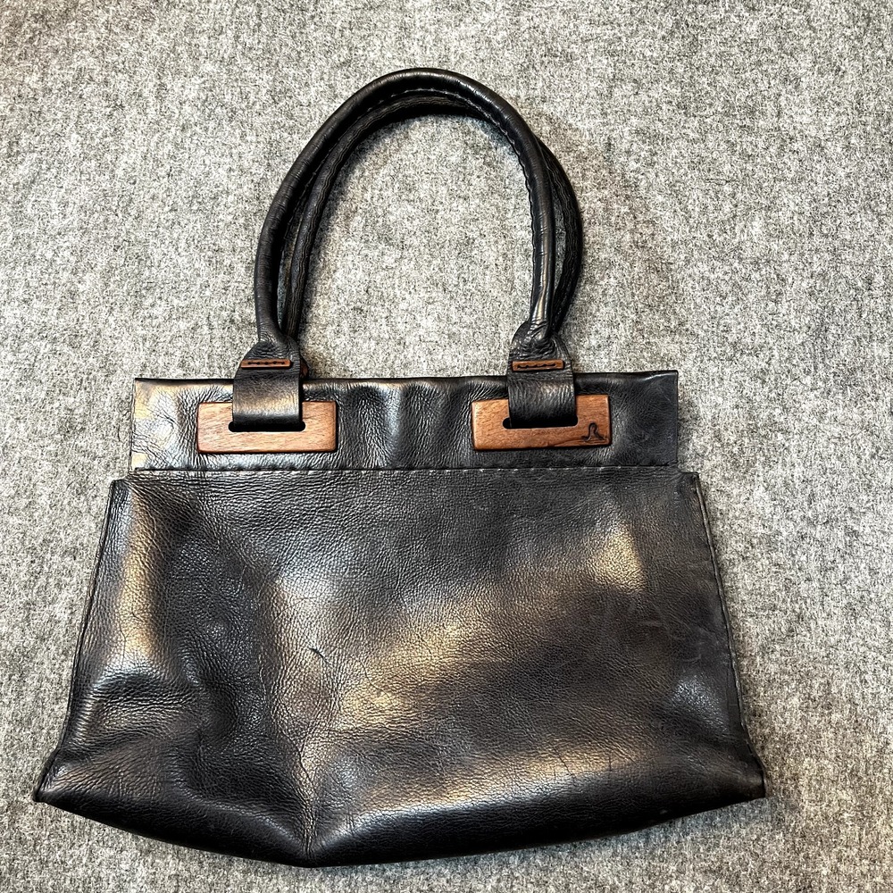Francisco Mondet Leather and Wood Tote Bag Purse Large Designer Handmade Fashion